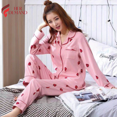 Pajama Sets Women Long Sleeve Autumn 2XL Cardigans Printed Elegant Thin Trendy Korean Style Homewear Pockets Womens Pyjamas New