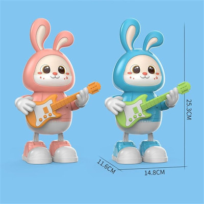 NURZIY Adorable Rabbit Guitarist Toy, Can Dance and Ride A Tricycle Bunny Electric Toy, Children's Educational Toys (Blue Guitar,M)